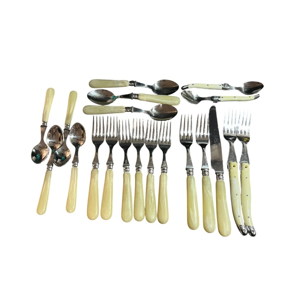 Rare Jean Dubost Laguiole French Flatware 20pc Set Marbled Handles Mixed Designs